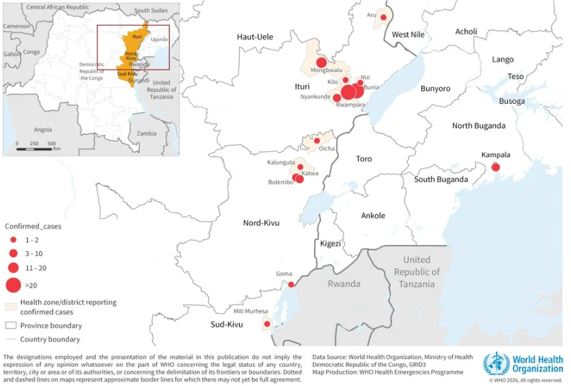 Mapa Ebola 29 de maio 2026