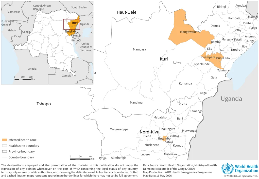 Mapa Ebola RDC Maio 2026