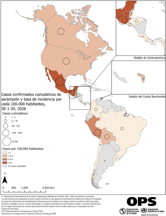 Mapa sarampo OPAS