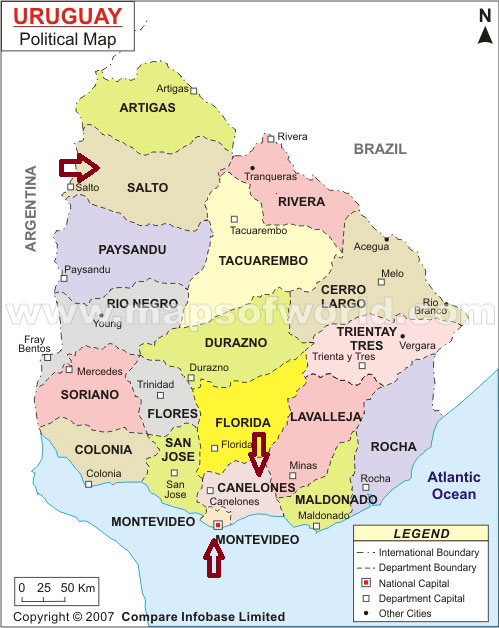 Regiões do Uruguai com casos de dengue, 2016.