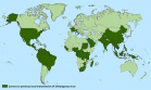 Países e territórios onde os casos de chikungunya foram relatados (até 20 de outubro de 2015).
Não inclui países ou territórios onde foram documentados apenas casos importados. Este mapa é atualizado semanalmente se há novos países ou territórios que relatam a transmissão local do vírus chikungunya.