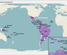 Países com circulação de Zika vírus até 26 de maio de 2016
