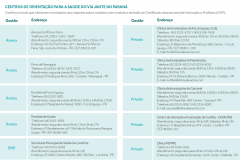 Endereços e telefones dos Centros de Orientação para a Saúde do Viajante localizados no Paraná.
